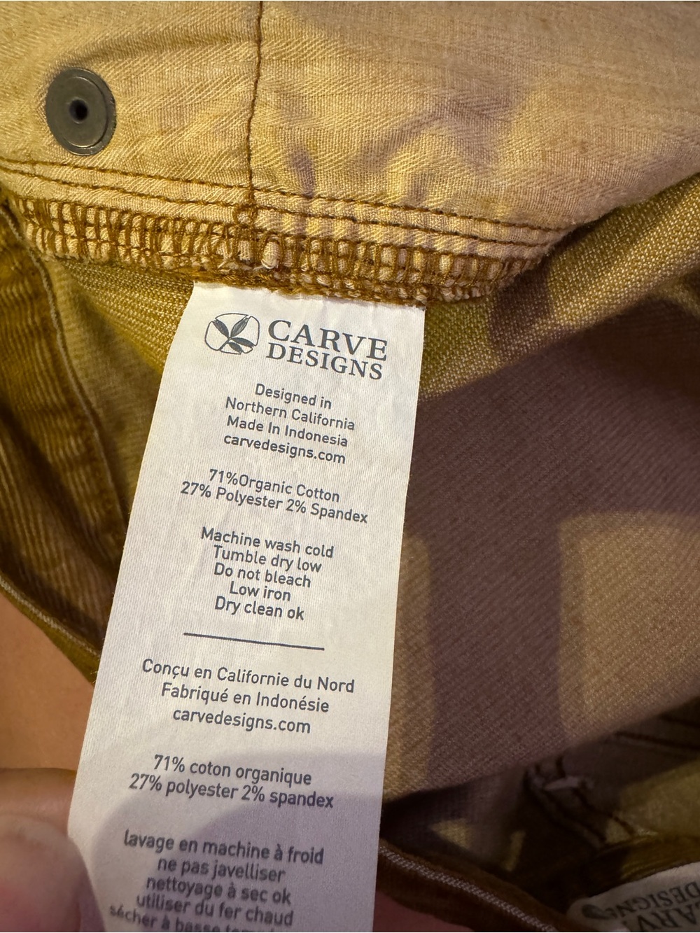 Carve Designs Mustard Corduroy Frayed-Hem Jean Shorts - Picture 5 of 5